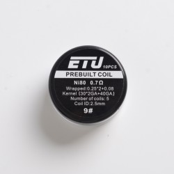 Authentic ETU Pre-built Coil Wire for RDA Atomizer - 0.7ohm, Ni80, Kernel 30GA x 2 + 40GA, Wrapped 0.25 x 2 + 0.08 (10 PCS)