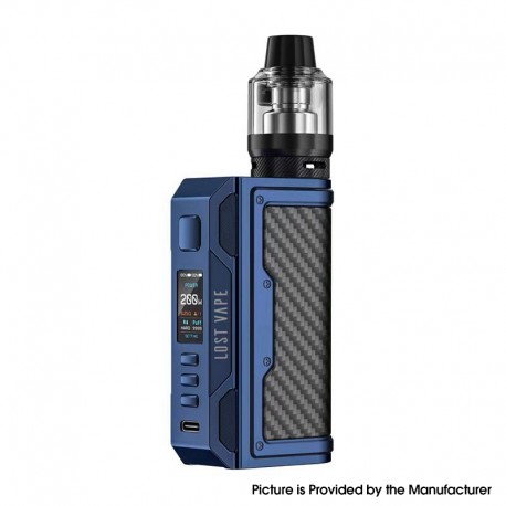 [Ships from Bonded Warehouse] Authentic LostVape Thelema Quest 200W VW Box Mod Kit + UB Pro Pod Tank - Blue Carbon Fiber