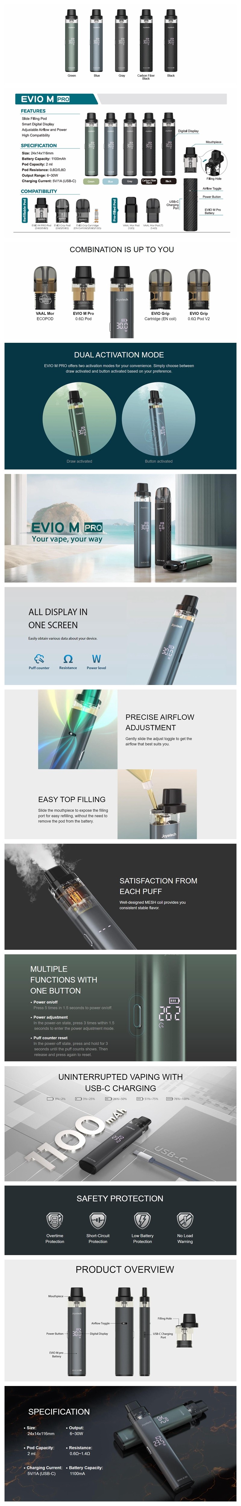 Authentic Joyetech EVIO M PRO Pod System Kit with EVIO Grip Pod Cartridge