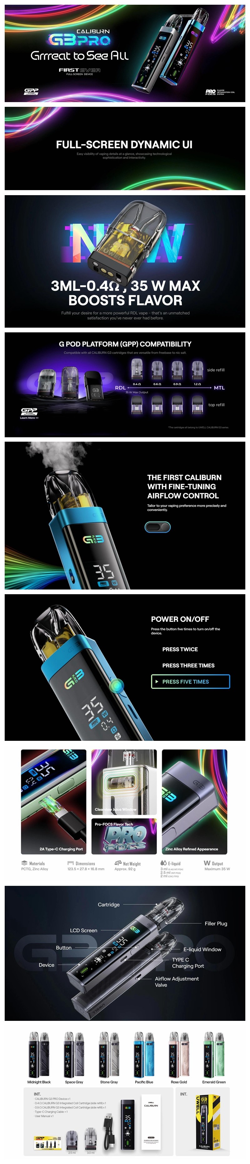 Authentic Uwell Caliburn G3 Pro Pod System Kit