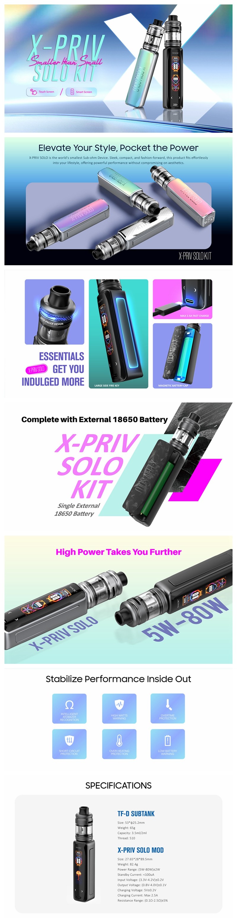 Authentic SMOK X-PRIV Solo 80W Box Mod