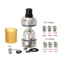 Skyline R Style RTA Rebuildable Tank Atomizer Full Kit w/ MTL + RDL Airdisks - Silver, 3.2ml, 22mm Dia