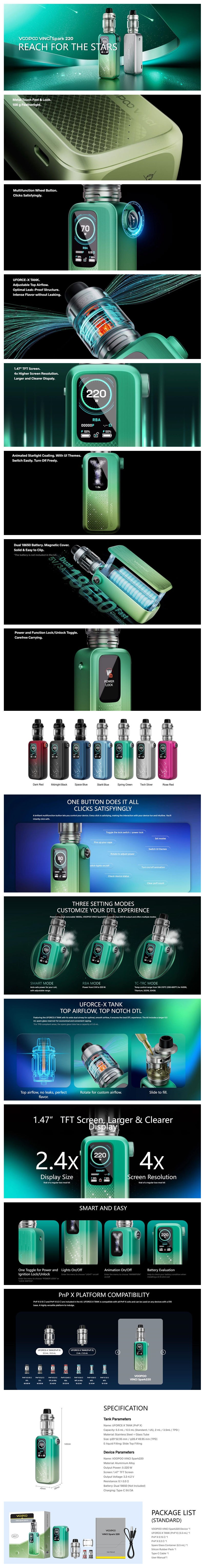 uthentic VOOPOO VINCI Spark220 220W Box Mod Kit with Uforce-X Tank 6.5ml