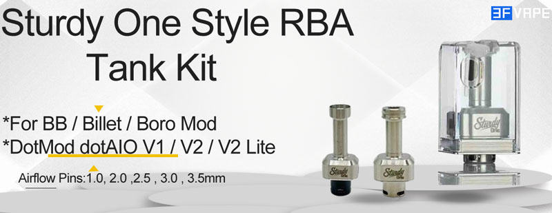 Sturdy One Style RBA Tank Kit for dotMod dotAIO V1 / V2 / V2 Lite, and BB / Billet / Boro Mod