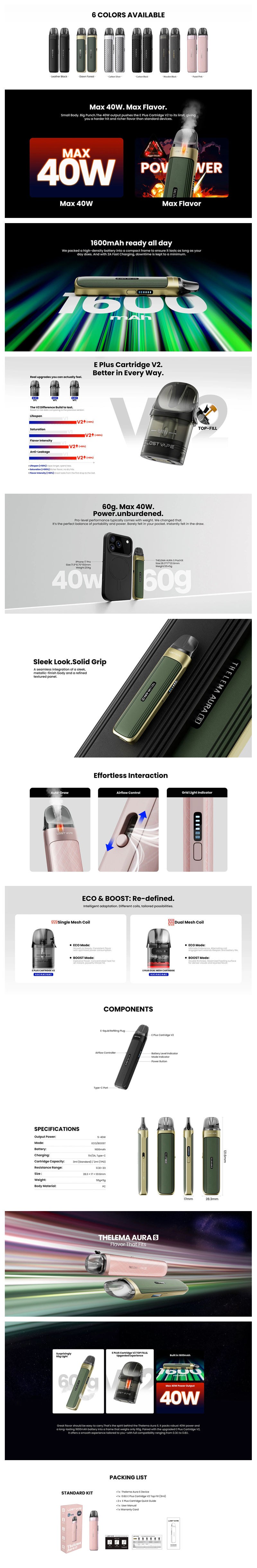 Authentic Lost Vape Thelema Aura S Pod System Kit
